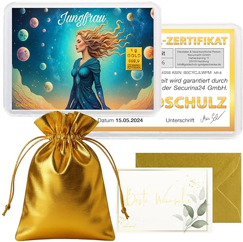 Goldschulz Goldbarren 1g 1 Gramm Motivbox - Sternzeichen Jungfrau - Geschenk + Echtheitszertifikat