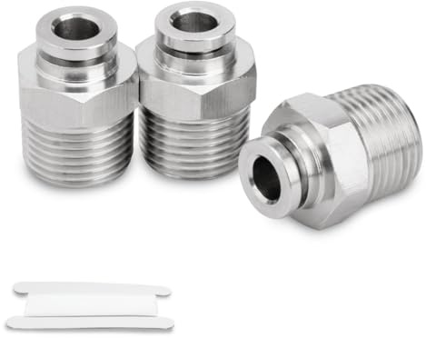 Bwintech 3 piezas 10mm Tubo OD x 1/8 BSP Macho Rosca recta Acero inoxidable Push To Connect Racor neumático Push Lock