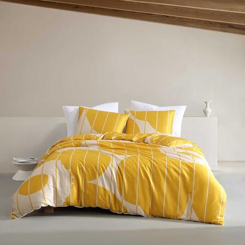 Marimekko Kingsize-Bettbezug-Set, superweiche Bio-Bettwäsche, lässige Heimdekoration (Vesi Unikko-Gelb, King-Size)