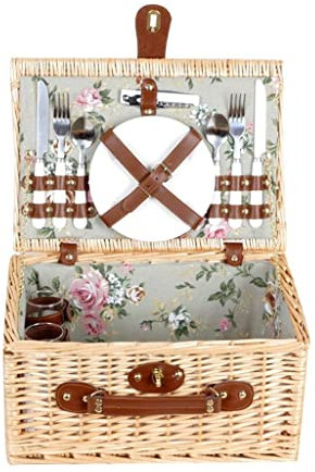 HAVVMK Picknickkorb aus Weide, Aufbewahrungskorb mit Deckel und Griff, Weide für 2 Personen, 40 x 28 x 20 cm
