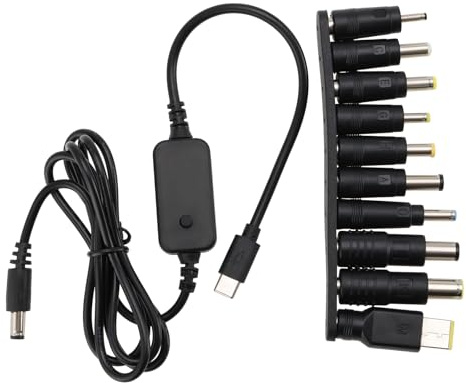 YINETTECH DC Adapter Cable Type C to DC5521 5V/9V/12V/15V/20V Adjustable Voltage DC Digital Display PD Fast Charging Cable for Optical Modem Routers Notebooks (1.2M Cable with 10 DC Converter Heads)