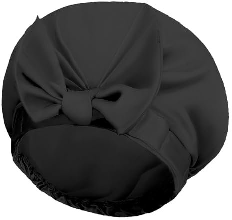 Shower Caps, Reusable Shower Cap for Women, Double Layer Waterproof Hair Cap, Large Size for All Hair Lengths,for Girls Spa Home Salon Use (Black)