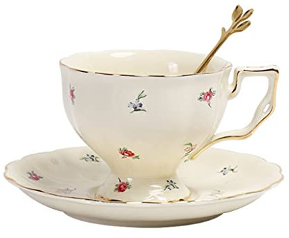 XFZJCHAP BBCBBZ Juego de Tazas de café fragmentadas, Taza y Plato de cerámica, Taza de té Inglesa de Gran Capacidad, Taza y Plato de Restaurante francés (D)