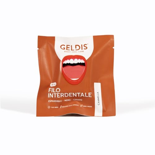 GELDIS Filo Interdentale Espandibile Cerato Nero, 30m - Rimuove Placca, Tartaro e Residui di Cibo, Protezione Completa, Gengive Sane, 100% Vegan