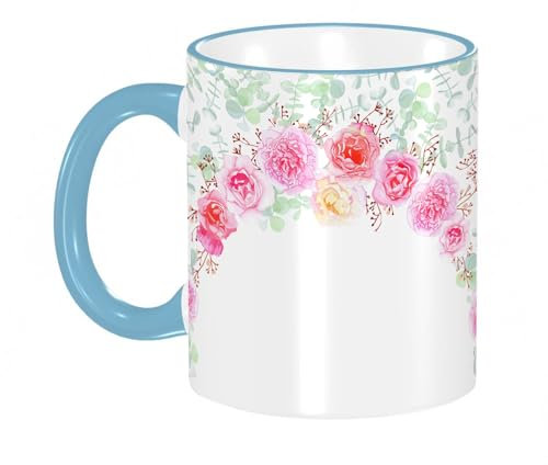 YOIUE Tazze Originali di caffè e Colazione Tazze - stampata Ceramica 11 once di tazze 330 ml Decora la tua tazza regalo,Decorazione Shabby Chic, ghirlanda floreale in rose da sposa romantiche a metà