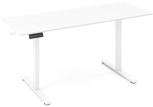 LIFEZEAL Escritorio Eléctrico, Altura Ajustable, 160x60cm, Blanco, Mesa de Ordenador, A Prueba de Golpes, Protección contra Sobrecalentamiento, Memoria de Alturas, con Ganchos, para Oficina, Estudio