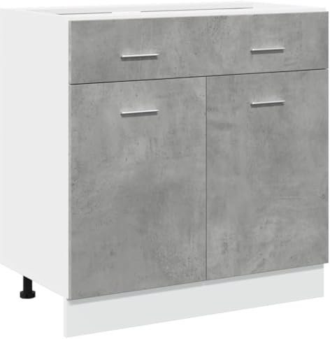 QJBSAVVA Armadietto Bagno Mobile Cucina Armadio Cucina Mobile da Cucina - Armadio Inferiore Cassetto Grigio Cemento 80x46x81,5Multistrato per Esterno Cucina Soggiorno Bagno
