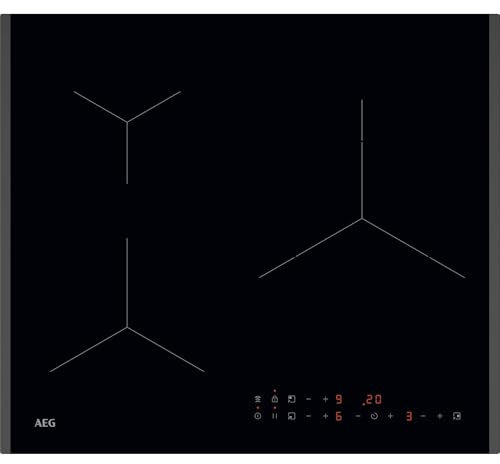 AEG TN63IP0BFB Placa de Inducción, 60 cm, 3 Zonas de Cocción, Sistema Hob2Hood, Función PowerBoost y Pausa, Controles Deslizantes Independientes, Temporizador Individual, Doble Biselado, Negro