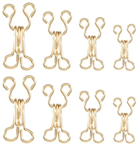 Piriuuo 100 Pairs Hook and Eye Fastenings for Clothes, Gold Hooks and Eyes for Sewing Small Sewing Hooks Alloy Bra Hook Replacement for Bra Clothing Trousers Skirt DIY Craft (11/12/14/17mm)