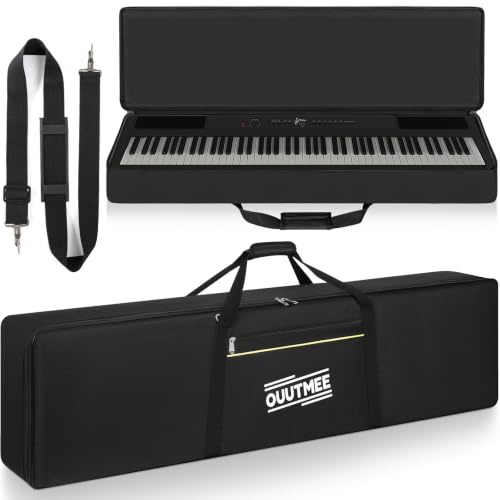 OUUTMEE Funda para teclado, bolsa para teclado de tela Oxford 600D, bolsa de transporte para teclado de piano eléctrico de 10 mm, acolchada con asas y correa ajustable (negro), Negro , 88 Touches