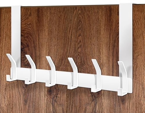 MIVITOOM Over Door Hooks - Heavy Duty 12 Hooks White, Over the Door Hook Hanger for Clothes, Coat, Bag, Hats, Towels (18cm Length, Fits 4.5cm Doors) - for Bathrooms, Bedrooms, Closets