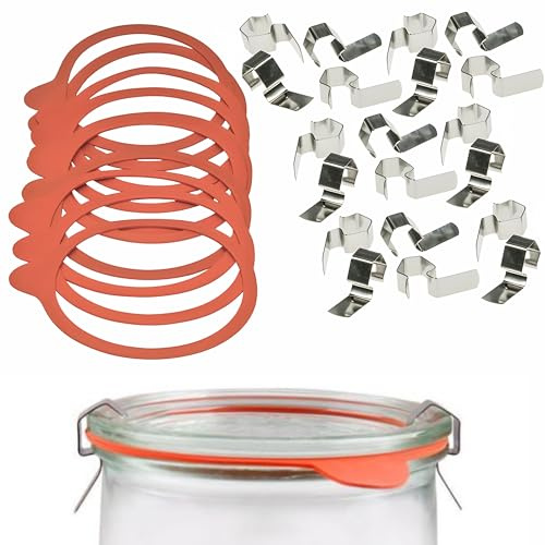 mikken Einmachset-Set 10 Weckringe 94x108 mm Gummiringe für Weckgläser 10 cm und 20 Metallklammern