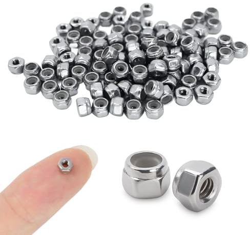 M2 Stoppmutter, 100 Stück, Edelstahl 304 Sechskantmutter mit Nyloneinsatz, selbstsichernde Mutter, Sechskant-Kontermutter, rostfrei, vibrationsfest, Sicherungsmutter für Schrauben, Maschinen, Fahrzeug