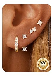 Dochais 3/4 Paires Boucles d'oreilles Argent 925 pour Femme Plaquée Or 14 Carats Petites Clou d'Oreilles Boucles d'Oreille Créoles pour Plusieurs Piercings Oreille Cartilage