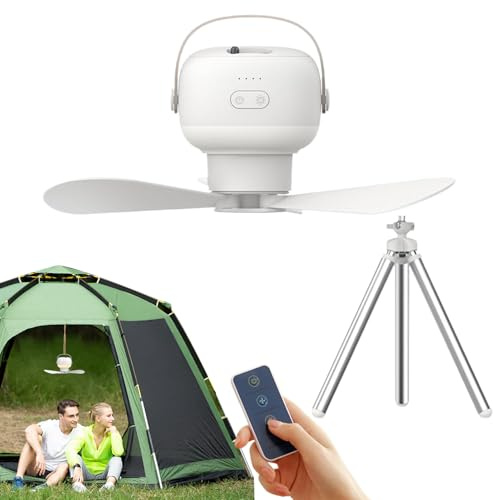 Ventilateur de plafond de camping avec lumière, ventilateur de camping alimenté par USB, avec télécommande, batterie rechargeable 7200 mAh, accessoire de survie pour chambre à coucher, pavillon de