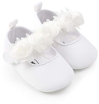 RVROVIC Baby Girl Moccasins Princess Sparkly Mary Jane Dresses Shoes Premium Lightweight Soft Sole Crib Shoes Toddler Shoes(6-12 Months Infant,C1-White)