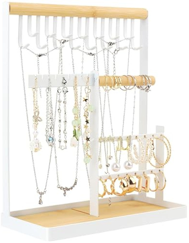 iPobie PréSentoir à Bijoux,Porte-Bijoux Femme,Arbre à Bijoux Présentoir Collier avec Plateau et Crochets,pour Montres Boucles d’Oreilles Bracelets Bagues