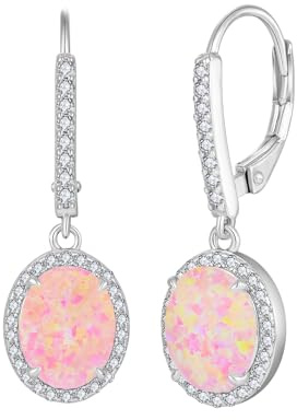 JO WISDOM Damen Hängende Ohrringe Silber 925 Rosa Opal Ohrhänger 3A Zirkonia,Schmuck für Frauen