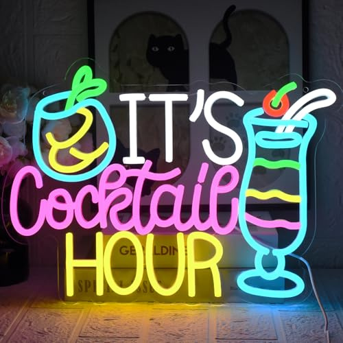 UExnkj-Y Letrero de Neón Cocktail Hour Cocktail Neon Signs Cartel Luminoso LED Bar Luces de Neón de Cócteles USB Regulables para Cócteles para Hogar, Bar, Club, Fiesta, Cocina, Hotel