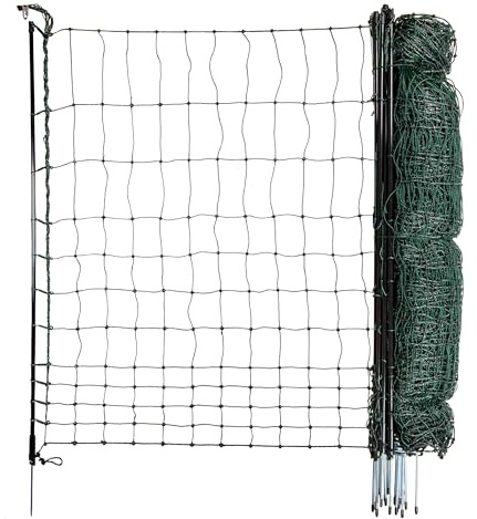 Hotline Poultry Net, 50m x 110cm | Electrifiable Green Premium Net Fibreglass Single Spike Posts Chicken Net Mesh