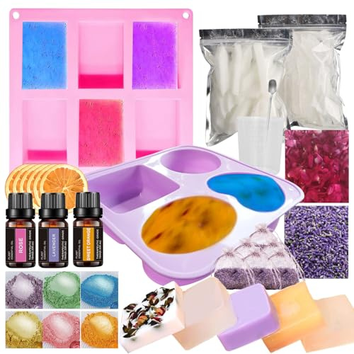 Seife Selber Machen Set,Starterkit für Kreative Seifenherstellung,DIY Kreative Basteln Machen Set für Erwachsene mit Seifenform, Rohseife und Seifenbasis,Weihnachten, Feiertagsgeschenke