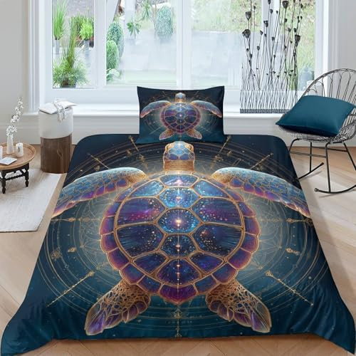 kaiyun Universo Copripiumino 3D Tartaruga vista dall'alto Stampata Con Cerniera E Federa,Biancheria Da Letto Set 3 Pieces in Microfibra Per Per La Casa E L'hotel Single（135x200cm）