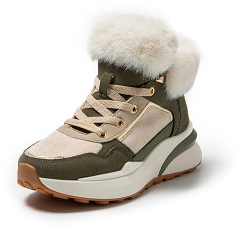JOMIX Sneakers Pelose Zeppa Donna Invernali con Pelo Stivaletti Sportivi con Pelliccia Morbida Stivali Scamosciato Scarpe Camminata Antiscivolo Leggera per Città e Tempo Libero WFB255289 Verde 41