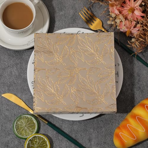 Serviettes en Papier Feuilles D'Or Serviettes en papier jetables,douceur et moelleux,idéales pour Fêtes,Traiteur,Anniversaires,Intérieur ou Extérieur tous les jours5 Paquet(33x33cm)