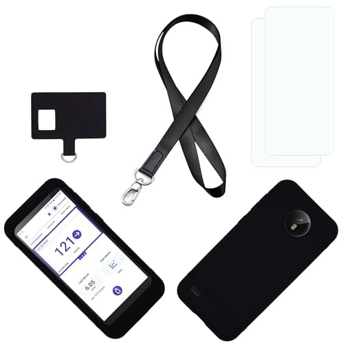 Premium Cover Corner Silicone Case (Includes Lanyard + Lanyard Patch + Screen Protector) for Omnipod 5 Receiver (Continuous Glucose Monitoring) (Black)