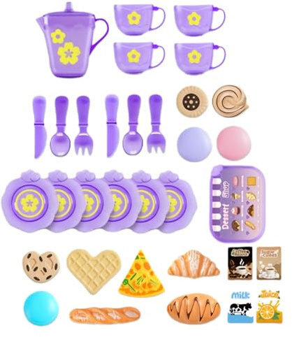 Qfdiwr Cocina de Juguete para Niños - Juego de Fiesta de Té Miniatura Seguro con 33 Piezas | Cocinas De Juguete Divertidas - para Niños Niñas Fiesta Navidad Pascua