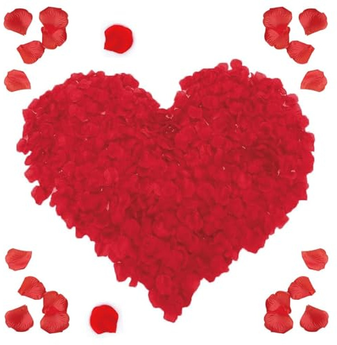 JcvPot 4000 Stück Rosenblätter, Rosenblätter Getrocknet, Rote Rosenblüten Für Hochzeitsdeko, Romantische Dekoration Für Heiratsantrag, Valentinstag Und Veranstaltungen (Rot)