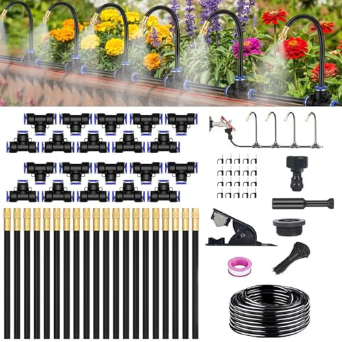 20M Bewässerungssystem Garten,360 ° Automatische Bewässerung Schlauch mit 20 verstellbaren Sprühdüsen,Nebelbewässerungskit,Tropfbewässerungssystem gewächshaus,Für Topfpflanzen,Rasen Und Terrasse
