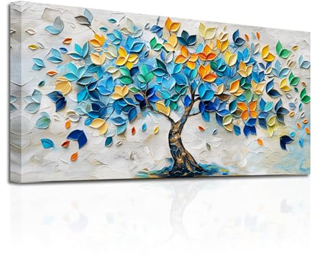 SERIMINO Quadro Moderno Albero Della Vita Naturale Colorati 50x100 cm | Albero Fiorito, Stampa HD, Tela Pregiata, Telaio Legno Massello, Install Facile, Regalo Decorativo