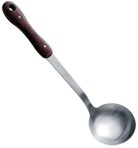 HOMSFOU Pala de Acero Inoxidable Mango de Madera, Cuchara Sopera para Cocina Casera, Utensilios Asas Aislantes Térmicos, Bordes Lisos y Diseño Engrosado, Adecuado para Uso en Hogar
