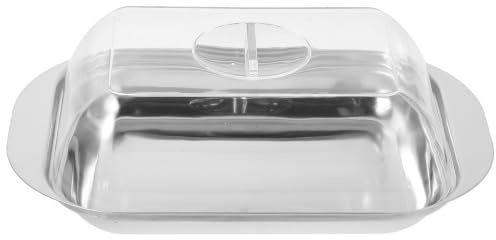 STOBAZA Caja de Mantequilla Práctico Mantequillero Rectangular con Tapa Transparente de Acero Inoxidable Superficie Lisa que Previene la Mezcla de Sabores para Uso Doméstico