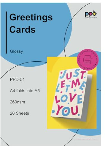 PPD Greeting Card Paper, Printable Greeting Cards for Inkjet Printer, A4, 8.5 x 11 Blank Half Fold to 5.5 x 8.5 Custom Cards for Birthday, Wedding, Invitations, Thank You Note, Instant Dry (20 Sheets)