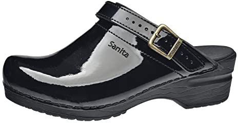 Sanita Freya Mule Clog | Original Handmade Flexible Leather Clog for Women | Maximum stability | Anatomical shaped footbed with soft foam | Shock absorbing heel | Black | 36