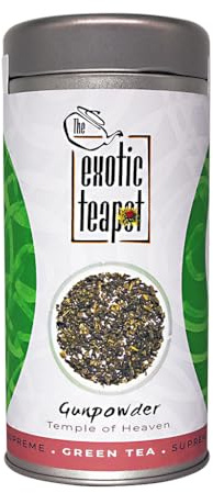 The Exotic Teapot – Supreme Gunpowder Green Tea, 200g Tin, Hand-Rolled Temple of Heaven Loose Leaves