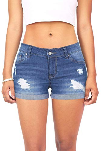 Wax Women's Juniors Body Enhancing Denim Shorts (1X, Medium Denim)