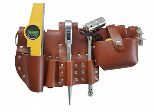 Scaffolding Leather BBI Tool Work Belt with Tool Set Spanner Ratchet Level TapePouch/Pockets/Frog (Belt 1721 Ratchet 716 Spanner Level Tape)