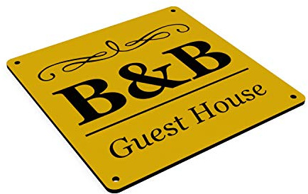 B&B-Schild in verschiedenen Farben | groß 145 mm | für Innen und Außen | robustes und langlebiges 3 mm UV-beständiges Acryl (gelb)