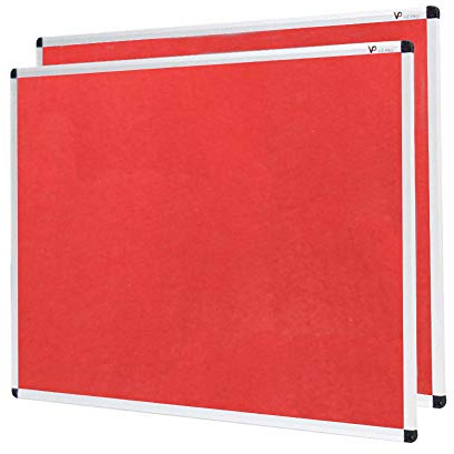 VIZ-PRO Notice Board Felt Red, 2 Pack, 90x60cm, Silver Aluminium Frame