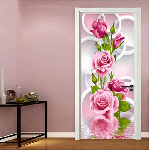 3D Türfolie Selbstklebend Blume Türtapete Selbstklebend Wasserdicht Pvc Wandaufkleber Türposter Fototapete Holzwand Türaufkleber Wandbild Für Tür Wohnzimmer Schlafzimmer Küche Und Bad 77X200Cm