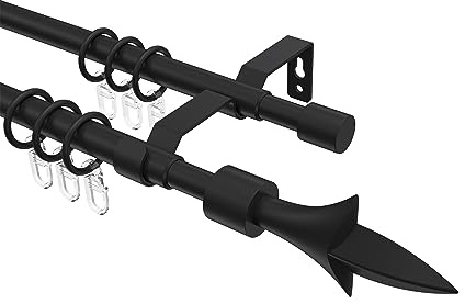 INTERDECO Gardinenstange ausziehbar 16/13 mm 2-läufig, Landhaus Teleskop-Vorhangstange aus Metall und Kunststoff, Schwarz, zur Wandmontage, Typ 12163321, 70-120 cm