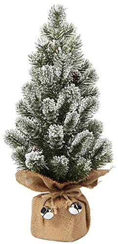 Oairse Mini Christmas Tree, 40cm/16 Inch Small Artificial Pine Cone Silver Bell Snow-Covered Tabletop Christmas Tree for Home Office Desk Table Decorations