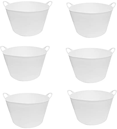 Pack de 6 capazos de plástico Flexible, de Color Blanco, de 58 x 33,5 cm con Capacidad de 65 litros, con Asas, Ideal para Trabajo de Vendimia, Agricultura…Cubo de plástico(6uds/ 65 litros Blanco)