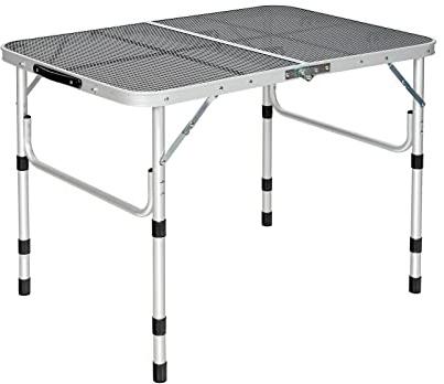 GYMAX Aluminum Folding Camping Table, Adjustable Grill Table Portable Metal Grill Stand for BBQ, Camping, Outdoor Cooking