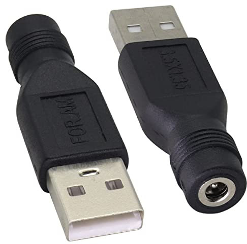 AAOTOKK (2 Pack USB to DC Power Adapter 5 Volt USB 2.0 A Male to DC 3.5×1.35 mm Female Jack DC 5V Barrel Power Plug Charger Cord Connector for 5 V DC or USB Charging Device (DC 3.5×1.35 mm)