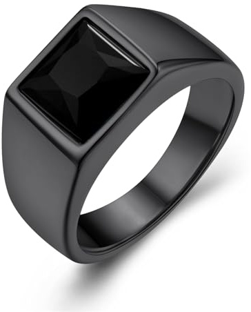 GoldChic Siegelring Männer Ring Schwarz Edelstahlring mit Stein 8MM breit Verlobungsring 59mm Eheringe Accessoires Modeschmuck