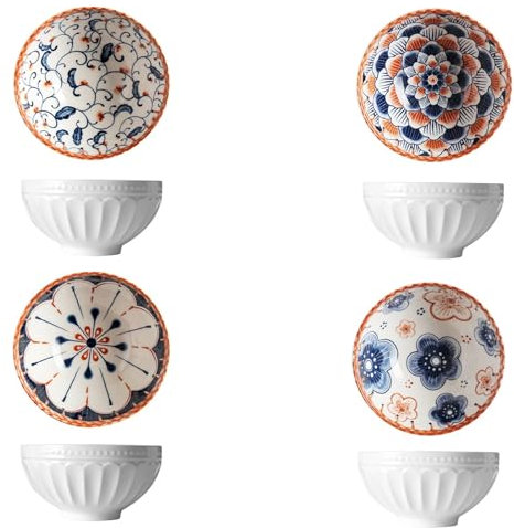 ZPPLD Juego 4 Cuencos Cereales Porcelana,Cuencos De Cereales PequeñOs,Cuencos De Postre De CeráMica, Ensaladera, Cuenco De Hielo, Cuenco Para,Apto Para Microondas Y Lavavajillas. (B)